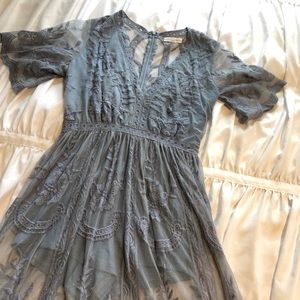 Dusty Blue Long Lace Romper size Medium